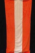 Load image into Gallery viewer, Strip Style Blanket: Luxe Cuddle Rosette in Navy Vertical Strip Throw on Orange Zig Zag Zebra