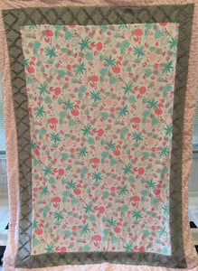 Bordered Style Blanket: Cuddle Flamingo Bordered Luxe on Luxe Cuddle Sea Glass Hide