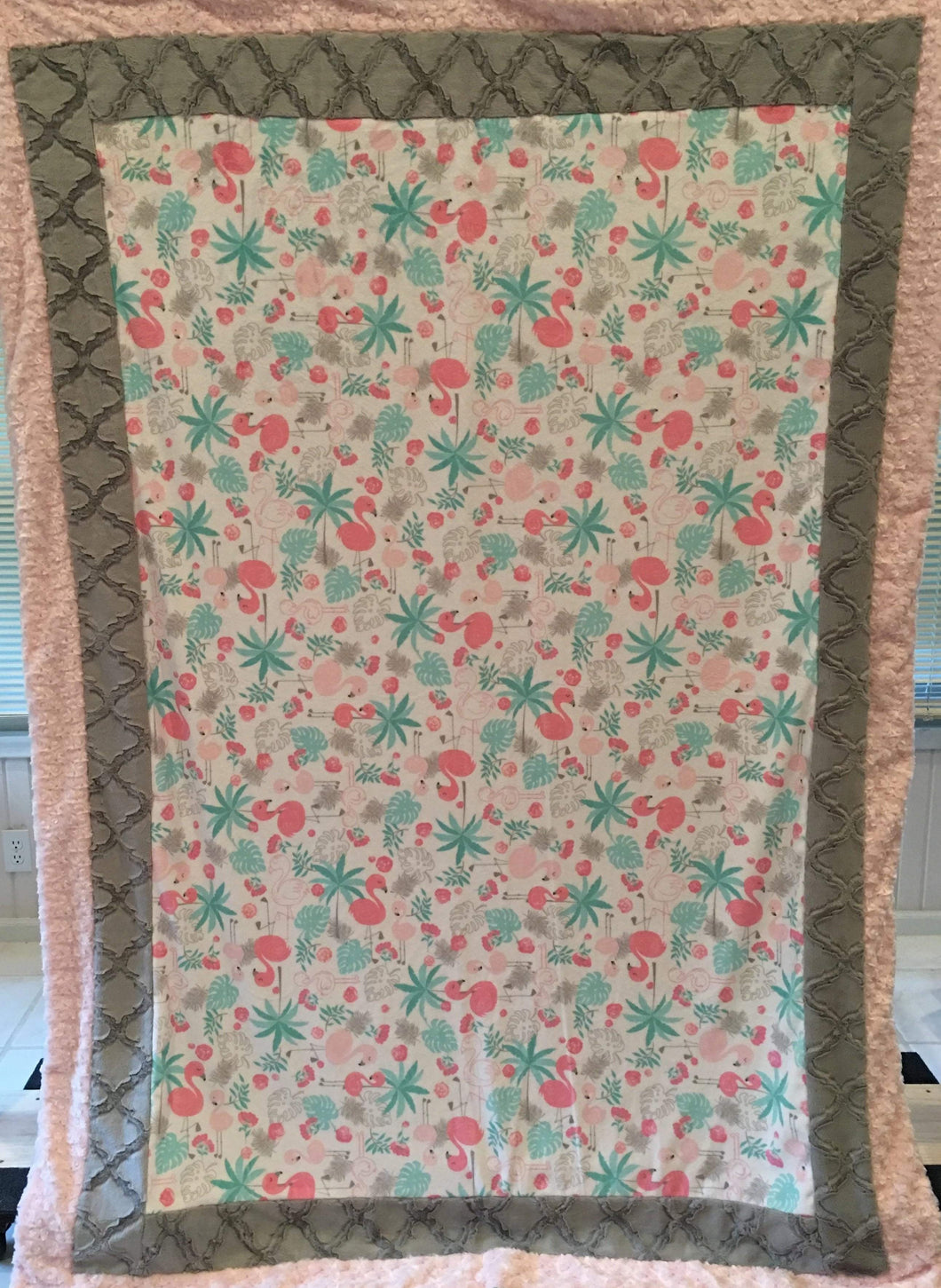 Bordered Style Blanket: Cuddle Flamingo Bordered Luxe on Luxe Cuddle Sea Glass Hide