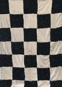 Luxe Cuddle Black Frost and Luxe Cuddle Caviar Hide Patchwork Throw on Luxe Cuddle Black Frost