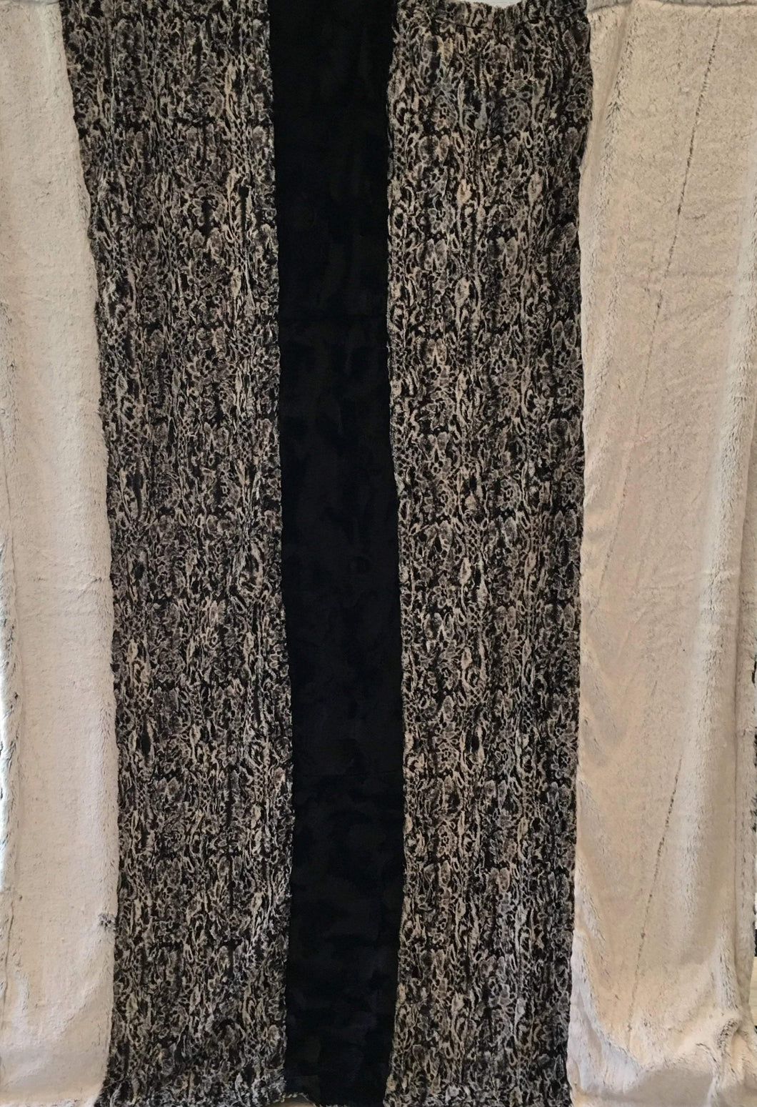 Spot Leopard, Caviar Hide and Black Frost Vertical Strip Throw on Spot Leopard Snuggle Black