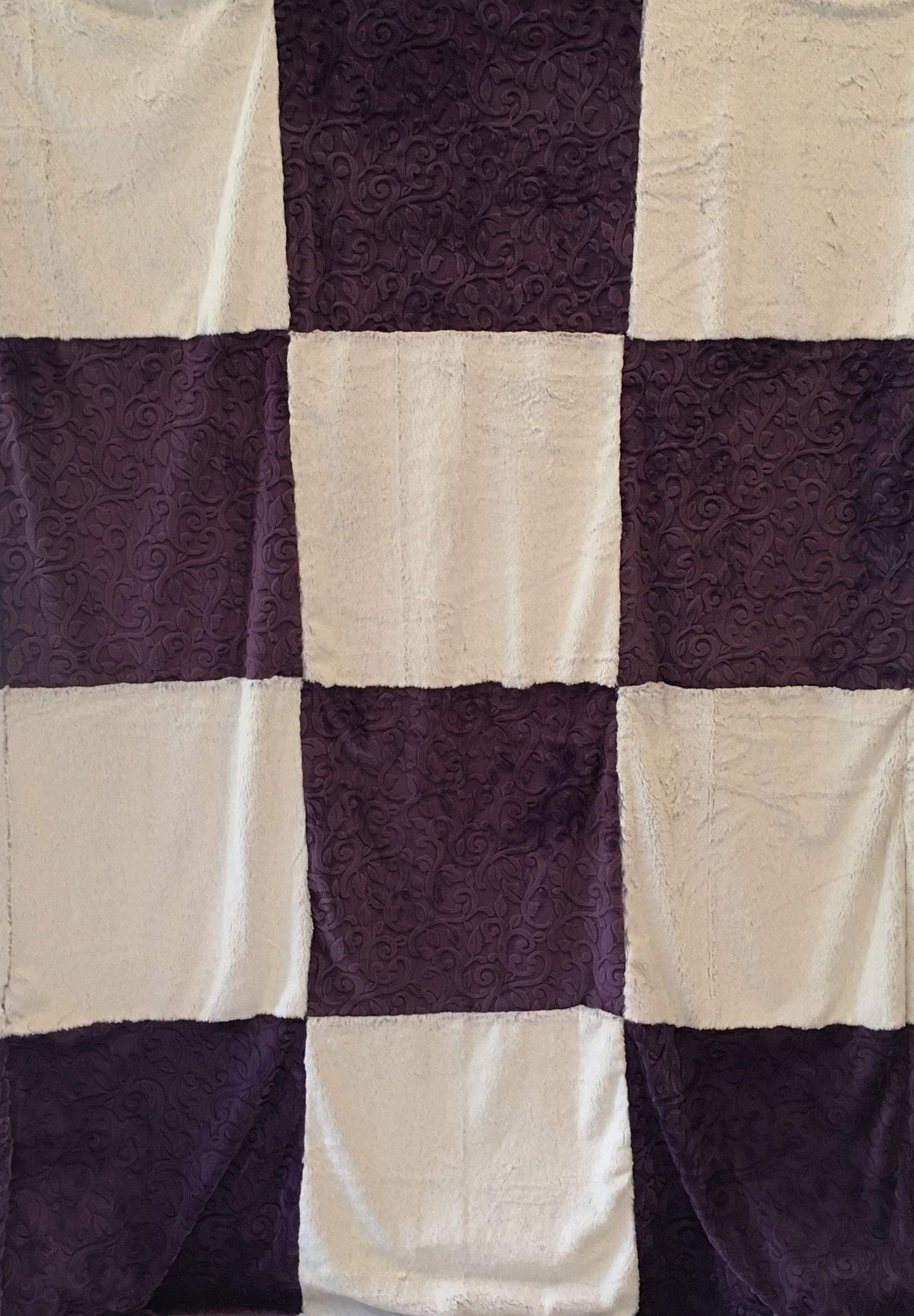 Patchwork Style Blanket: Throw in Frost Iris, Embossed Vine in Violet on Embossed Vine in Violet