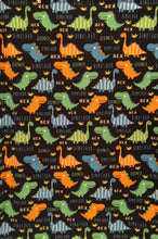 Load image into Gallery viewer, Polar Fleece Bright Dinos on Luxe Cuddle Lime Dimple Dot