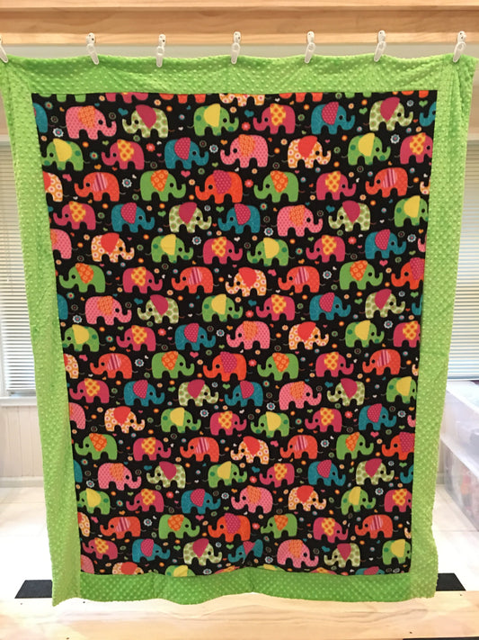 Winter Fleece Elephants Bordered Luxe in Luxe Cuddle Dimple Dot in Lime