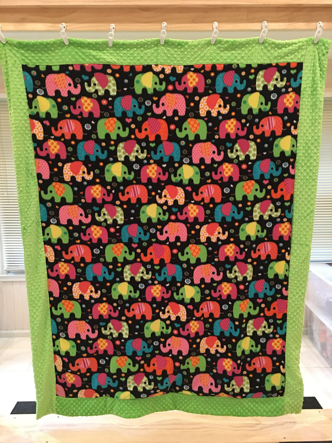 Winter Fleece Elephants Bordered Luxe in Luxe Cuddle Dimple Dot in Lime