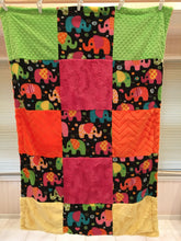 Load image into Gallery viewer, Patchwork Style Blanket: Winter Fleece Elephants Patchwork on Luxe Cuddle Embossed Chevron in Orange
