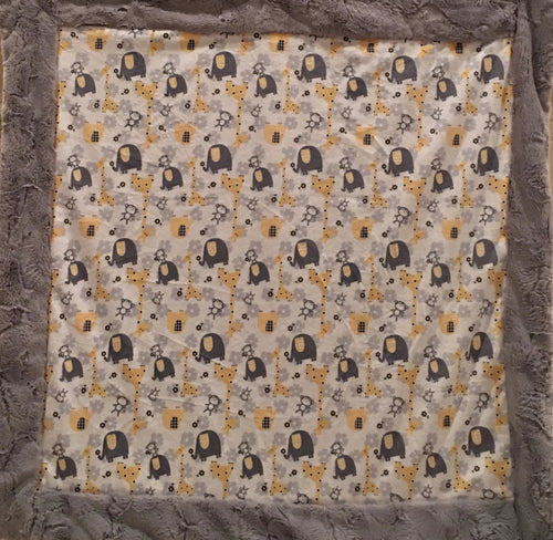 Baby Blanket Bordered in Luxe Cuddle Silver Hide on Jungle Dreams in Yellow