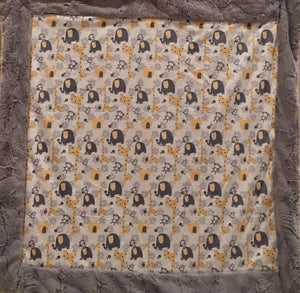 Baby Blanket Bordered in Luxe Cuddle Silver Hide on Jungle Dreams in Yellow