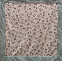 Load image into Gallery viewer, Baby Blanket Bordered in Luxe Cuddle Sea Glass Hide on Alpaclettes in Stone