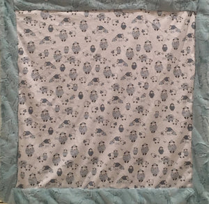 Baby Blanket Bordered in Luxe Cuddle Sea Glass Hide on Alpaclettes in Stone