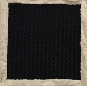Baby Blanket Bordered in Luxe Cuddle Frost in Evergreen around Rosettes in Navy