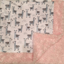 Load image into Gallery viewer, Baby Blanket Bordered in Luxe Cuddle Rosettes in Ice Pink on Alpaclettes in Stone
