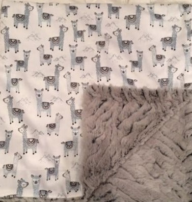 Baby Blanket with Michael Miller Alpaclettes in Stone on Frosted Zebra in Gray