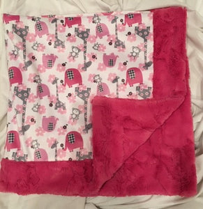 Bordered Style Blanket: Bordered and Backed with Luxe Cuddle Carnation Hide on Jungle Dreams in Fuschia