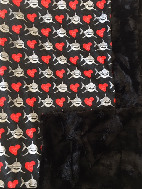 Spoonflower Love Bites Sharks Bordered and Backed with Luxe Cuddle Caviar Hide