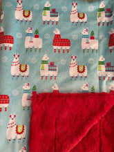 Load image into Gallery viewer, Blanket: LLama Navidad on Stella in Red