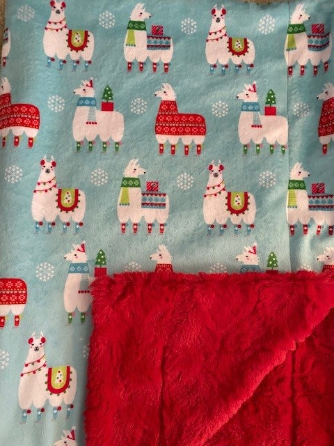 Blanket: LLama Navidad on Stella in Red