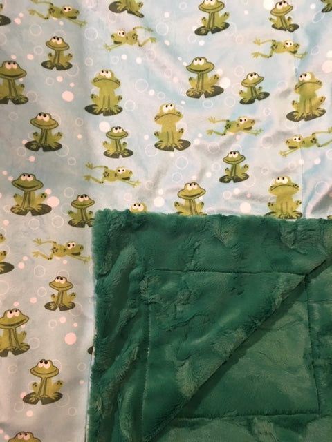 Blanket: Spoonflower Froggy in Kiwi on Luxe Cuddle Kelly Hide