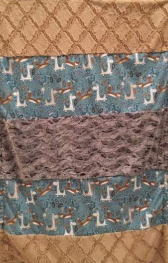 Strip Style Blanket: Machu Picchu Out N About and Bella Strip on Luxe Cuddle Lattice Sand