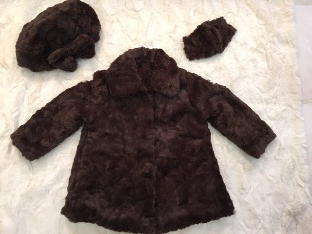 Girls Minky Coat: Marble Chocolate Outerwear Set (Includes Coat, Hat, and Fashion Mask)