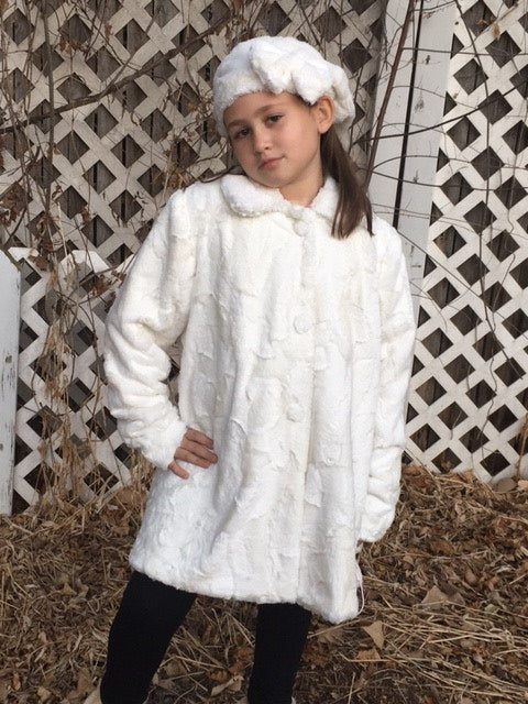 Girls Minky Coat: Hide in Natural Outerwear Set (Includes Coat, Hat, and Fashion Mask)