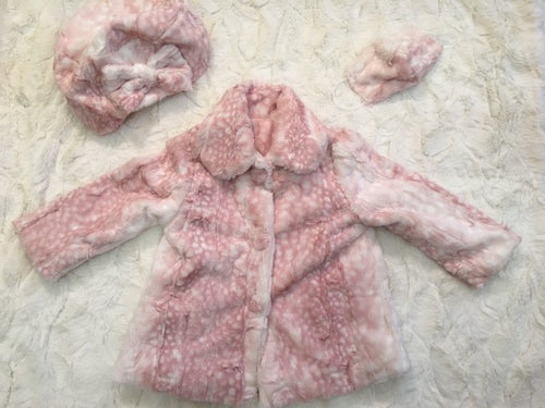 Girls Minky Coat: Fawn in Rosewater Outerwear Set (Includes Coat, Hat, and Fashion Mask)
