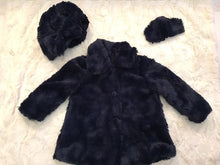 Load image into Gallery viewer, Girls Minky Coat: Stella in Navy Outerwear Set (Includes Coat, Hat, and Fashion Mask)
