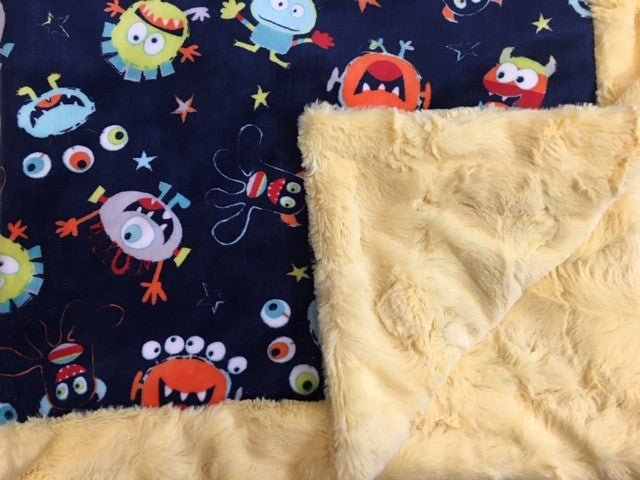 Blanket Bordered and Backed in Banana Hide on You Scared Me in Navy
